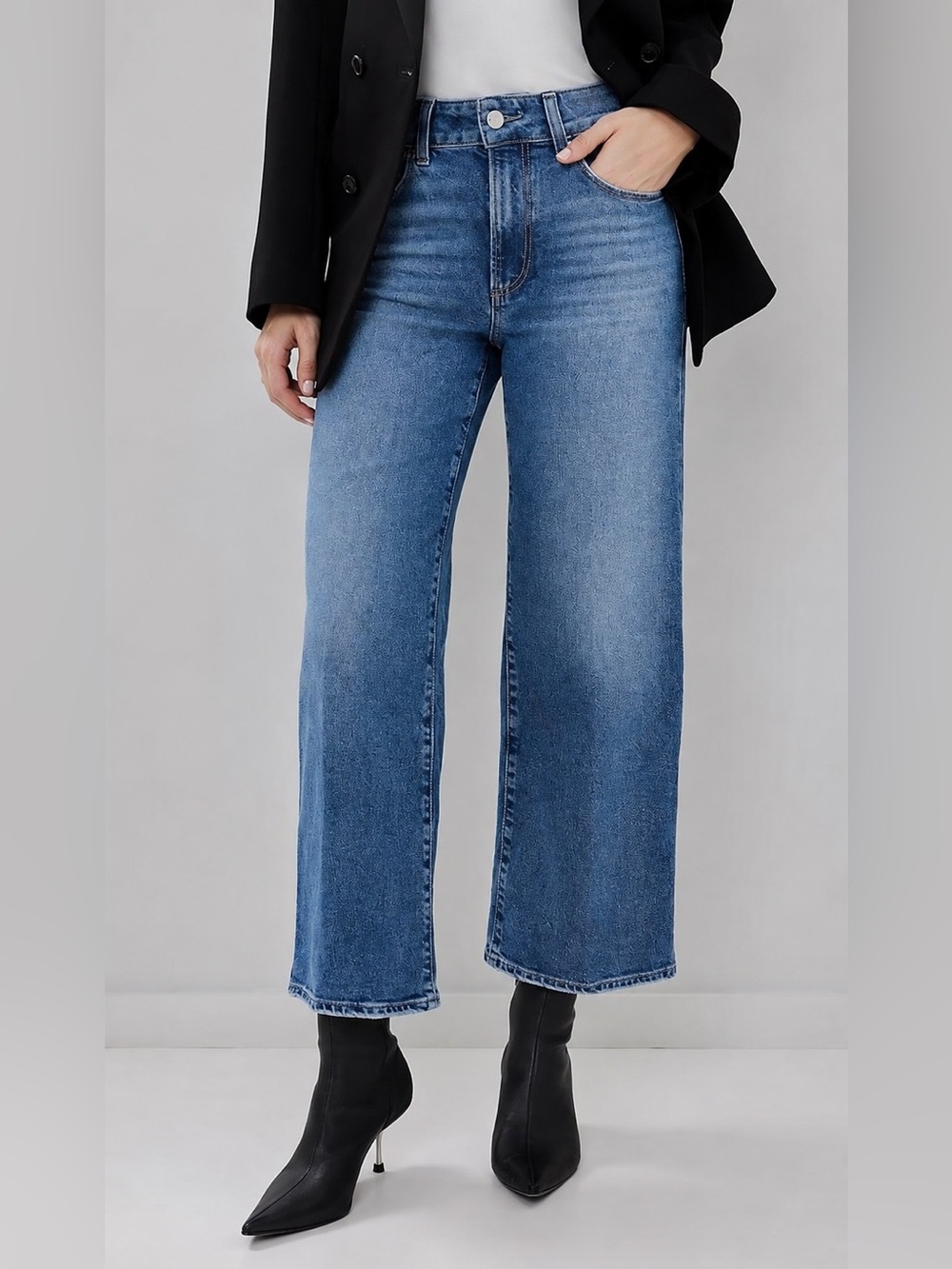 PAIGE Sasha Ankle Wide Leg Jeans Cats Meow Distressed High Rise Size 32